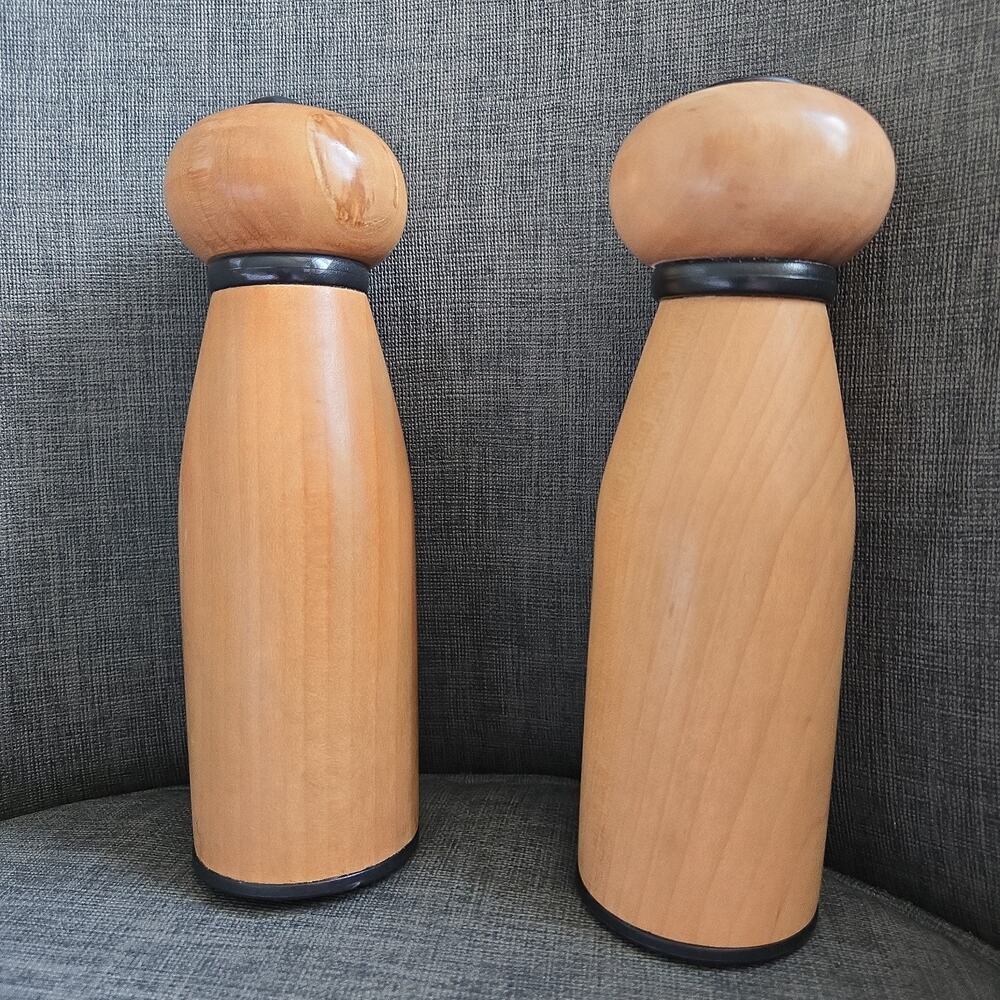 Trudeau Contemporary Designed Wooden Salt Shaker and Pepper Mill Set 7.5 in